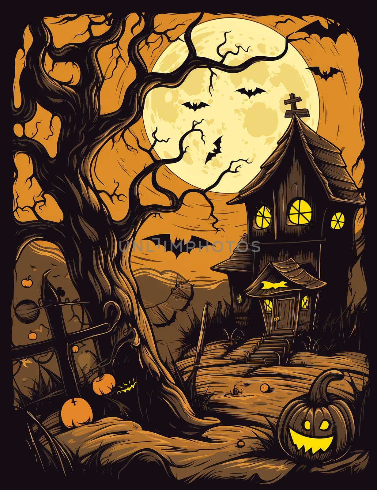 Illustrations of a Spooky House for Halloween. Fairytale and fantasy design.  AI Generated.