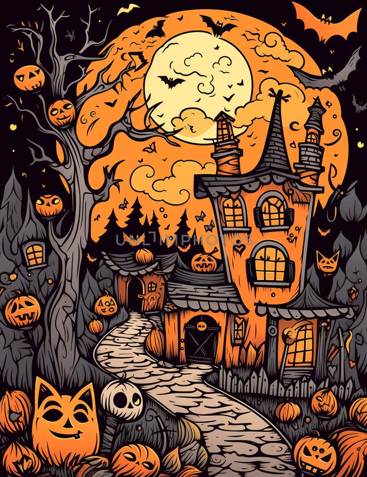 Cartoon Halloween spooky house. Mystic Clipart. by AndreyKENO