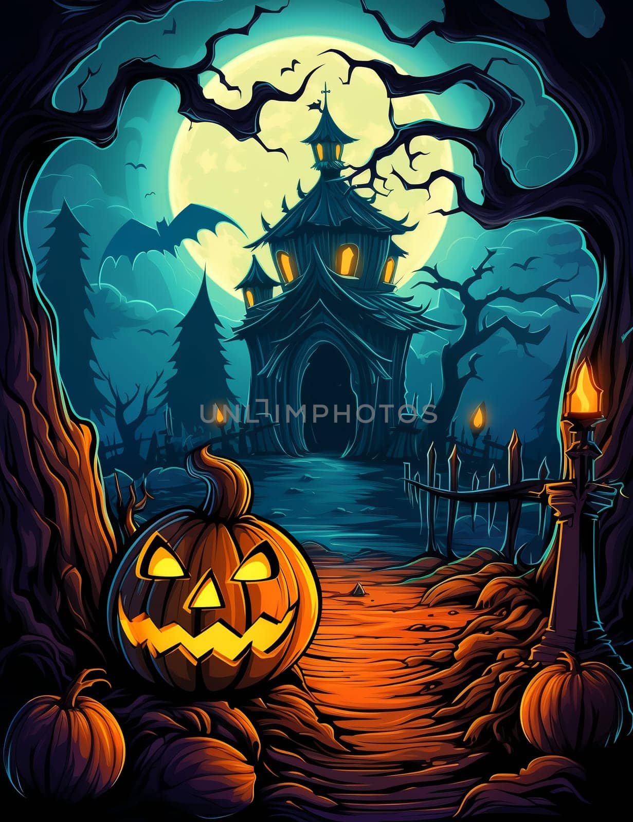 Illustrations of a Spooky House for Halloween. Fairytale and fantasy design.  AI Generated.