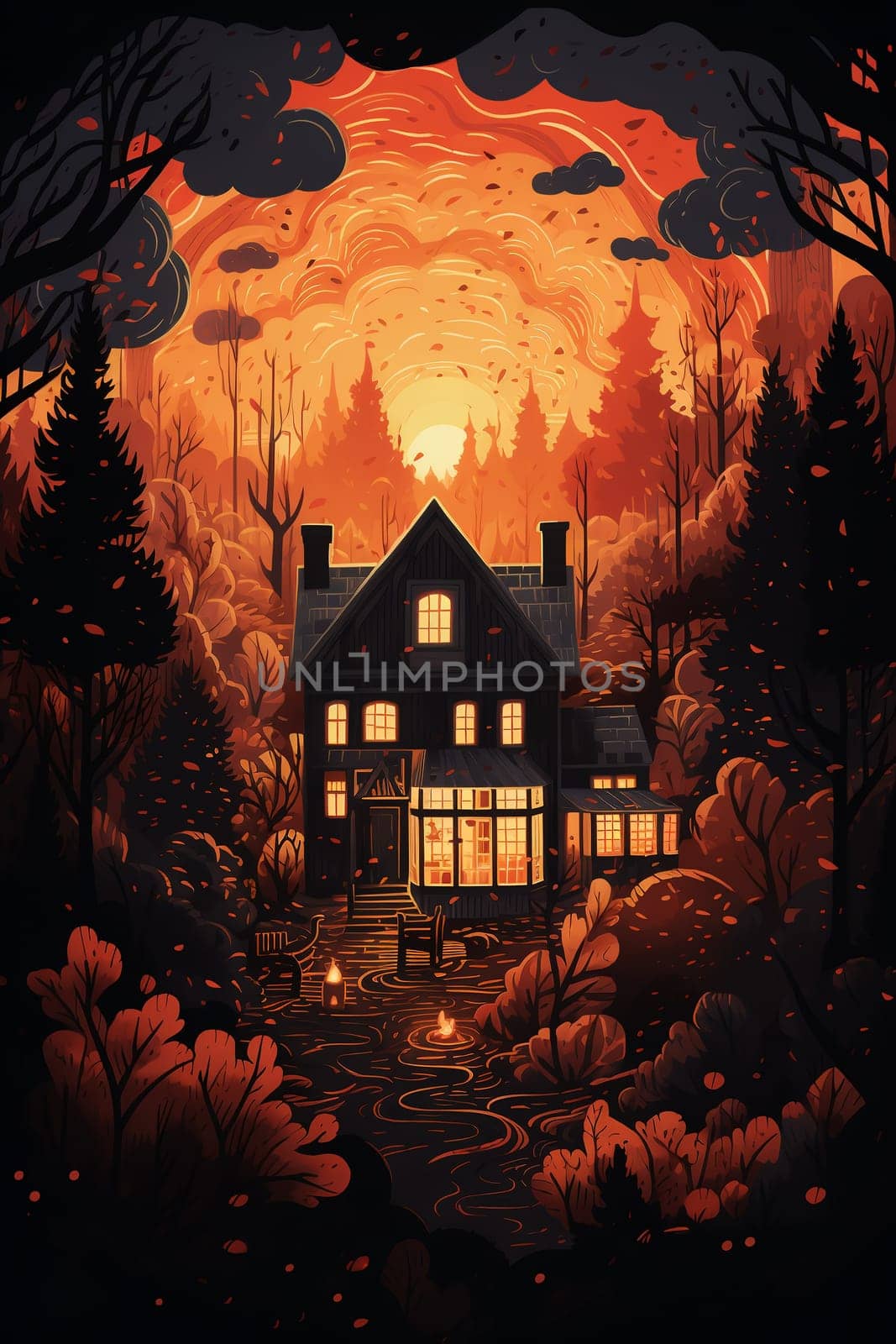 Cartoon Halloween spooky house. Mystic Clipart. by AndreyKENO