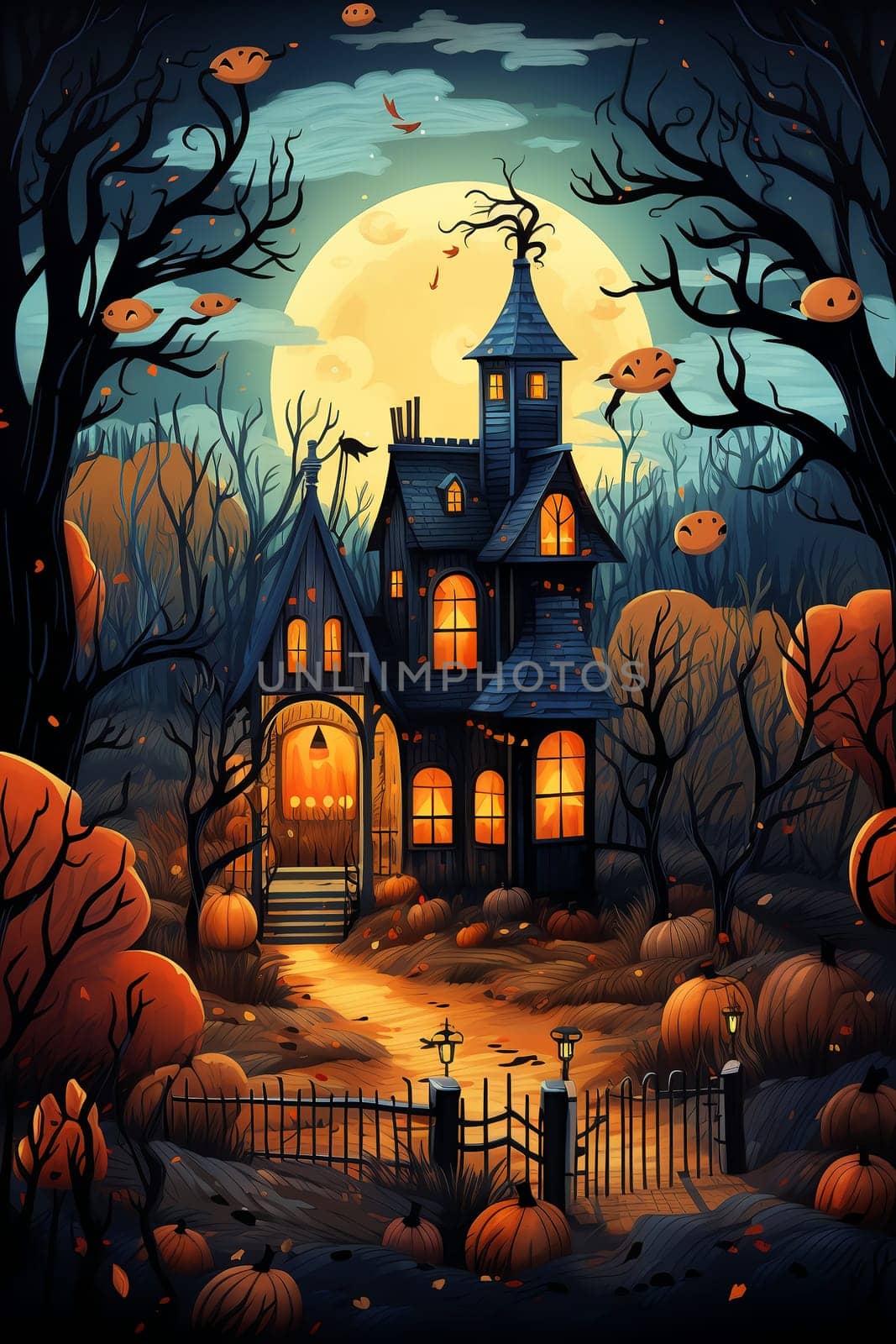 Illustrations of a Spooky House for Halloween. Fairytale and fantasy design.  AI Generated.