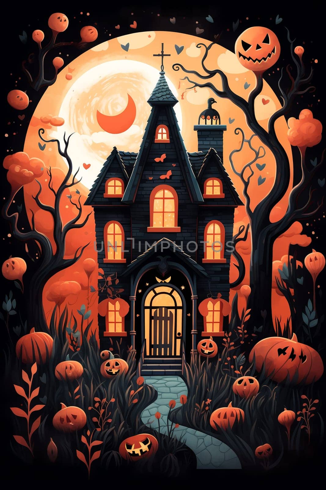 Cartoon Halloween spooky house. Mystic Clipart. by AndreyKENO