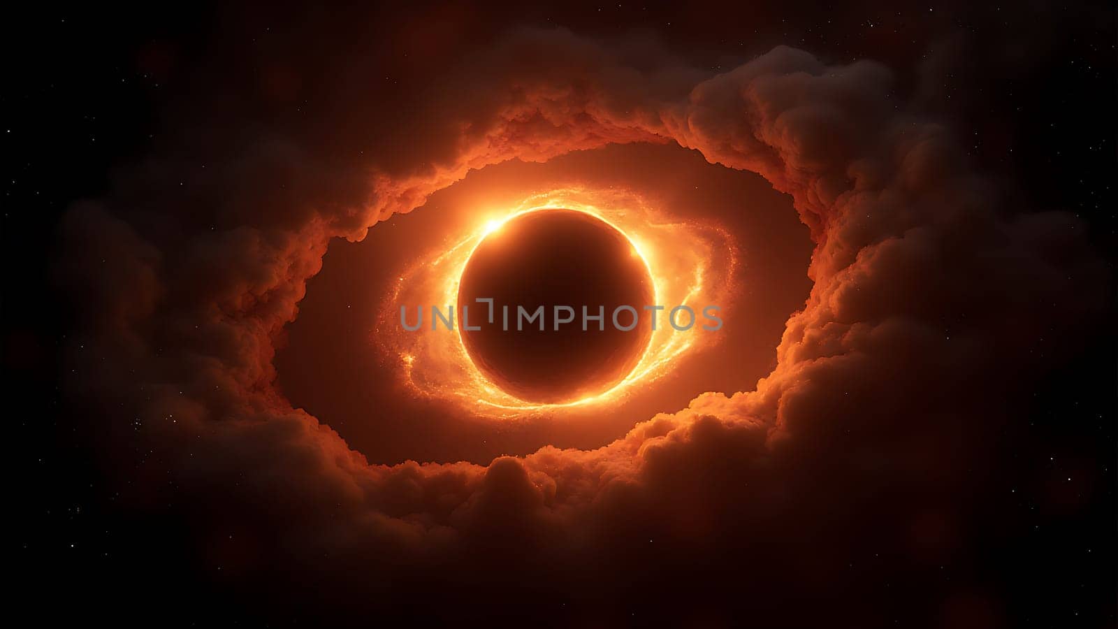 A close up of a sun with planets in the background