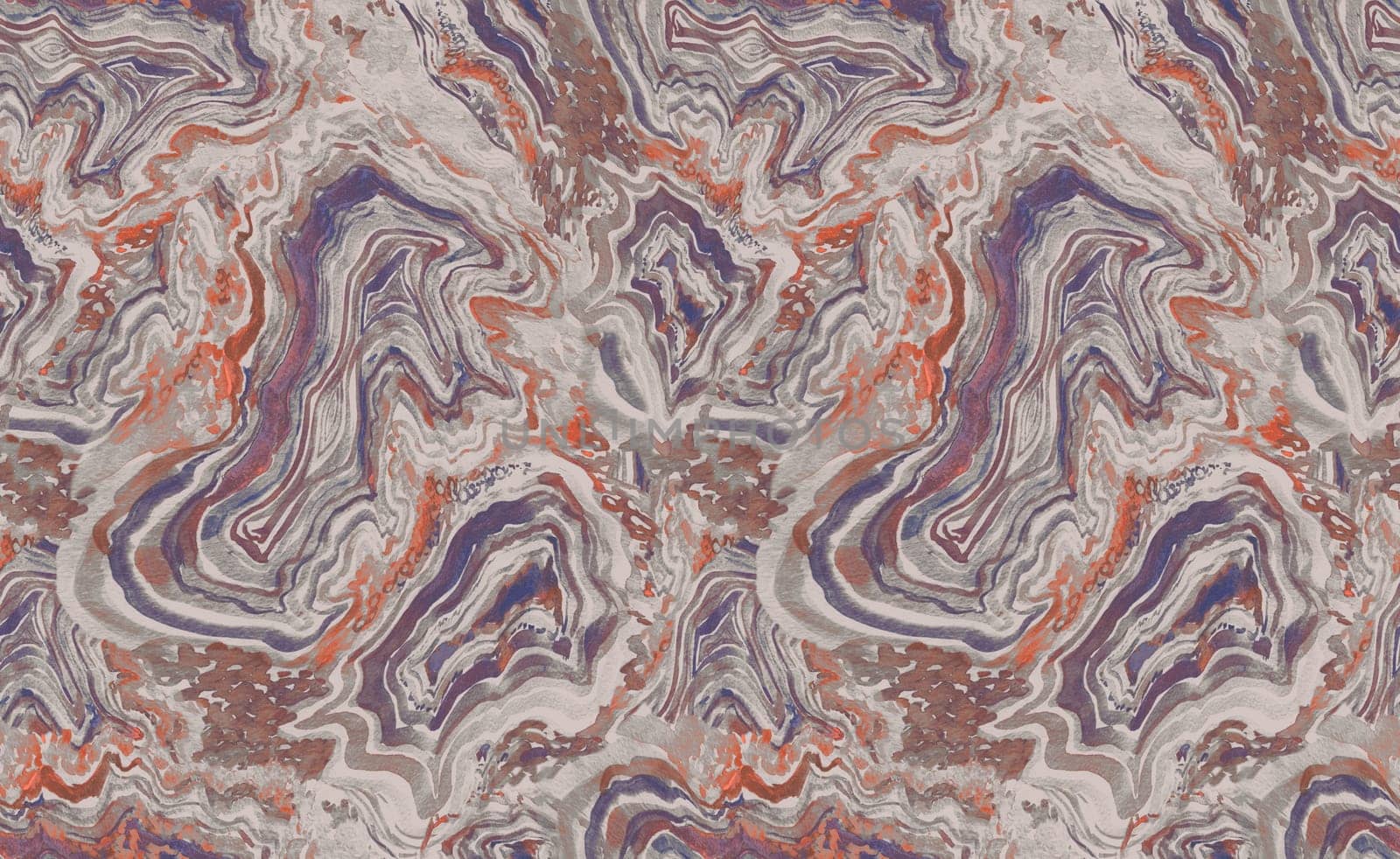 Modern pattern with textured layers of minerals painted with watercolors in lilac shades for textiles and surface design. Digital processing and vertical texture