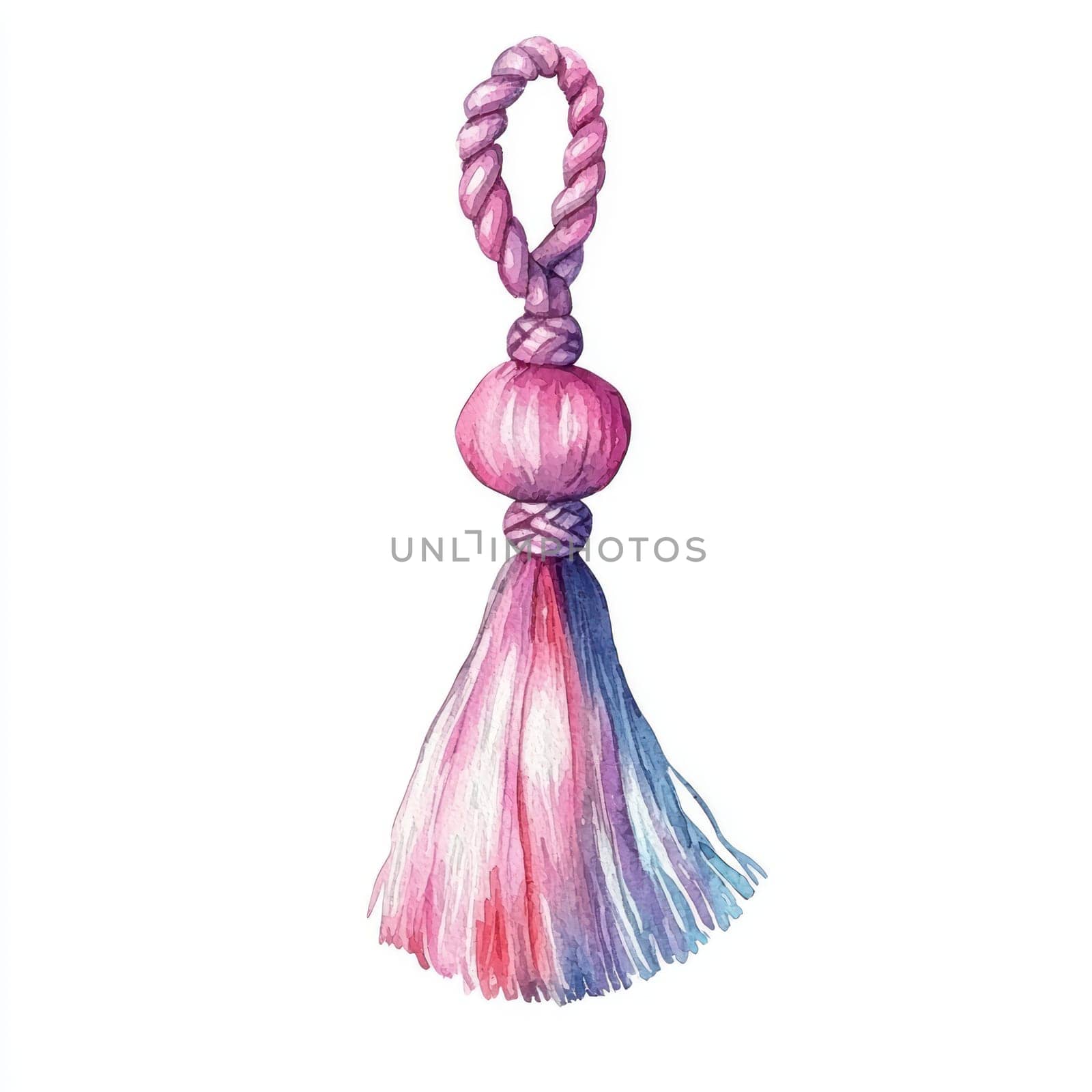 A Watercolor style depiction of cute silk tassel with pink gradient