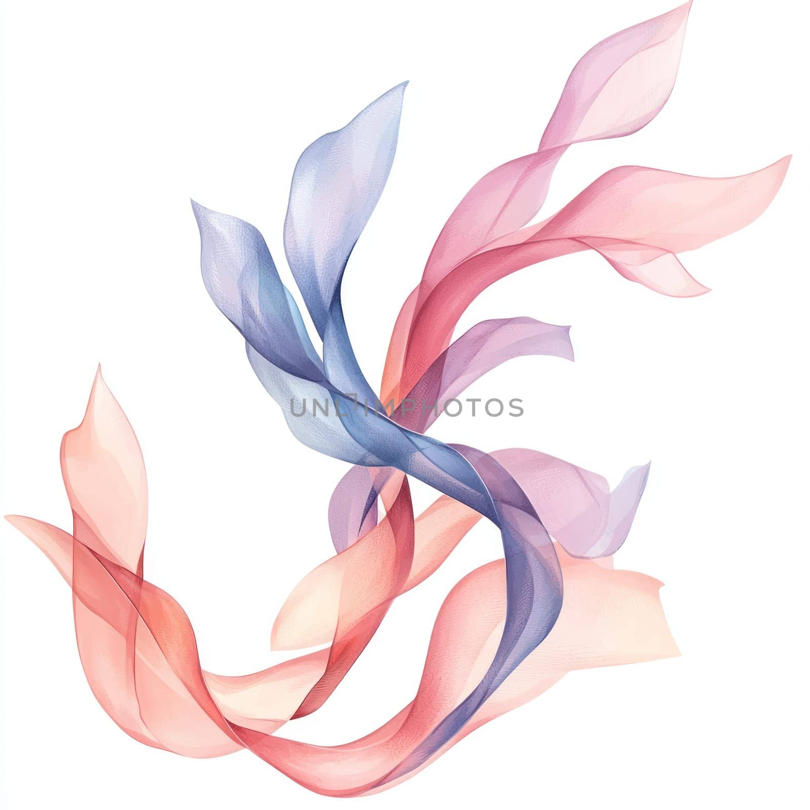 A Delicate silk ribbons in soft pink and blue hues create graceful flow, evoking sense of elegance and tranquility