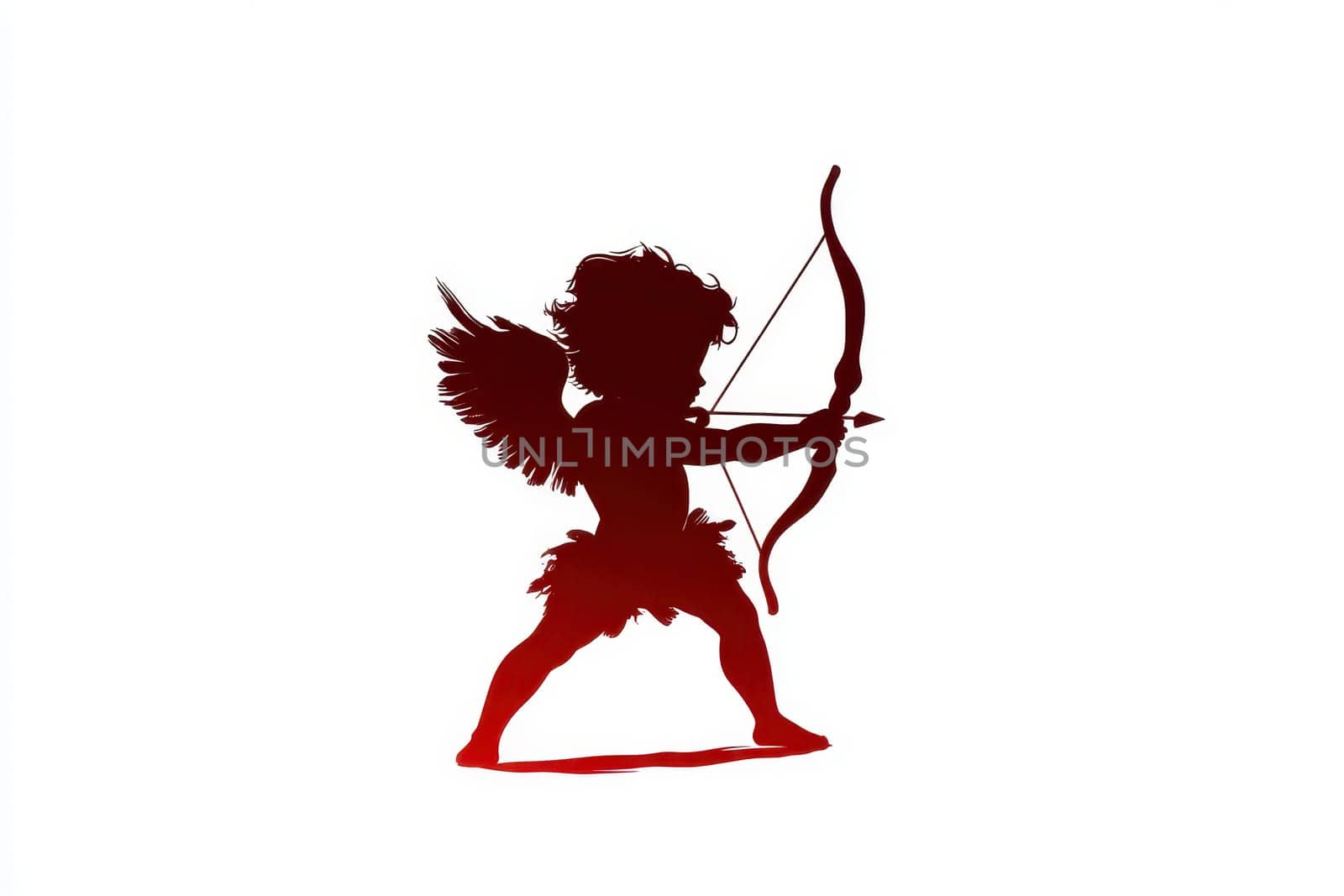 Red Cupid Paper Cutout Shooting Arrow at Heart on white Background, Valentine's Day Romance Concept. High quality illustration