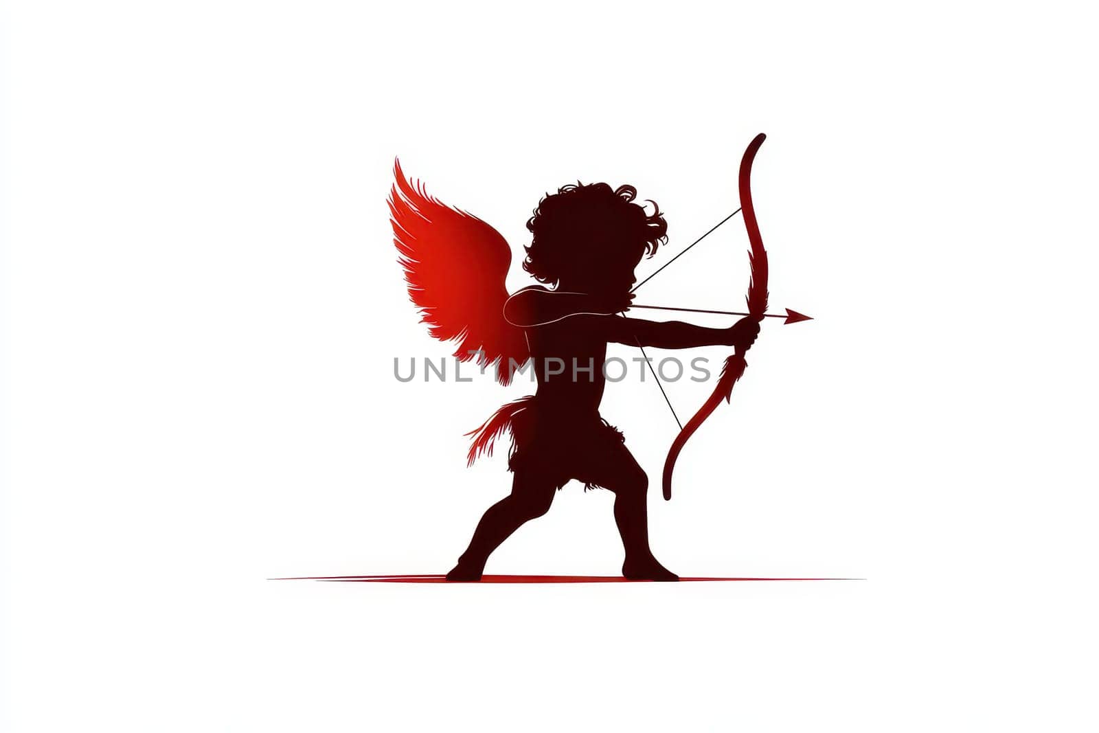 Red Cupid Paper Cutout Shooting Arrow at Heart on white Background, Valentine's Day Romance Concept. High quality illustration