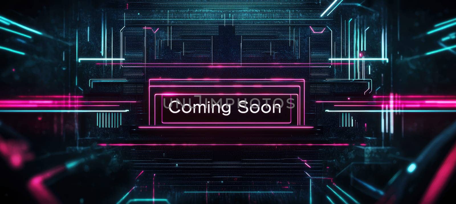 Sleek banner design a tech gadget launch. features dark tones contrasted with glowing neon lines, emphasizing a futuristic and high-tech aesthetic. ideal for promotional use in tech product releases.