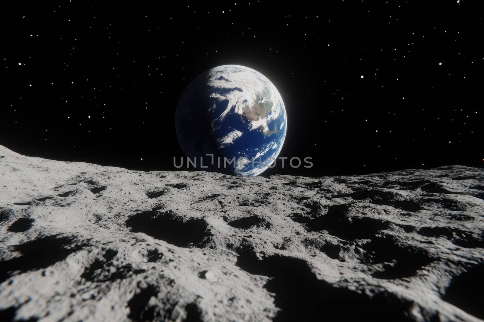 Breathtaking View of Earth from the Lunar Surface in Space. generative ai.