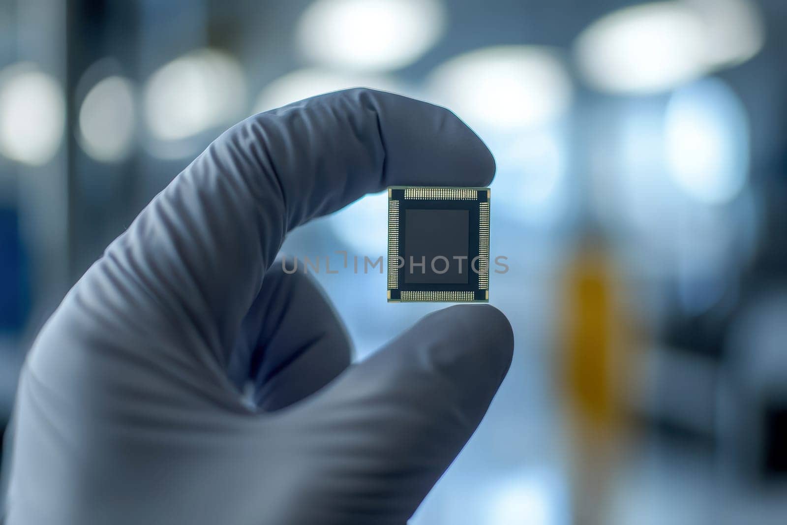 A close-up view of a hand holding a microchip, showcasing technology and innovation in the electronic industry..