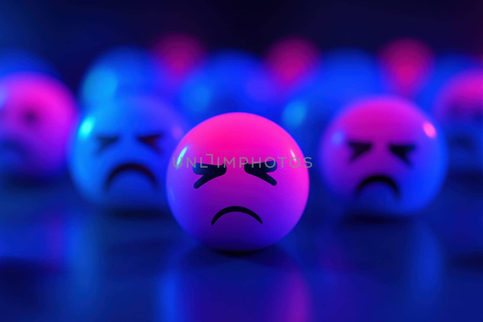 3d sad blue emoji on blue background. blue mon day concept..