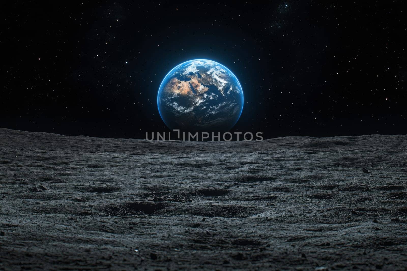 Breathtaking View of Earth from the Lunar Surface in Space. generative ai.