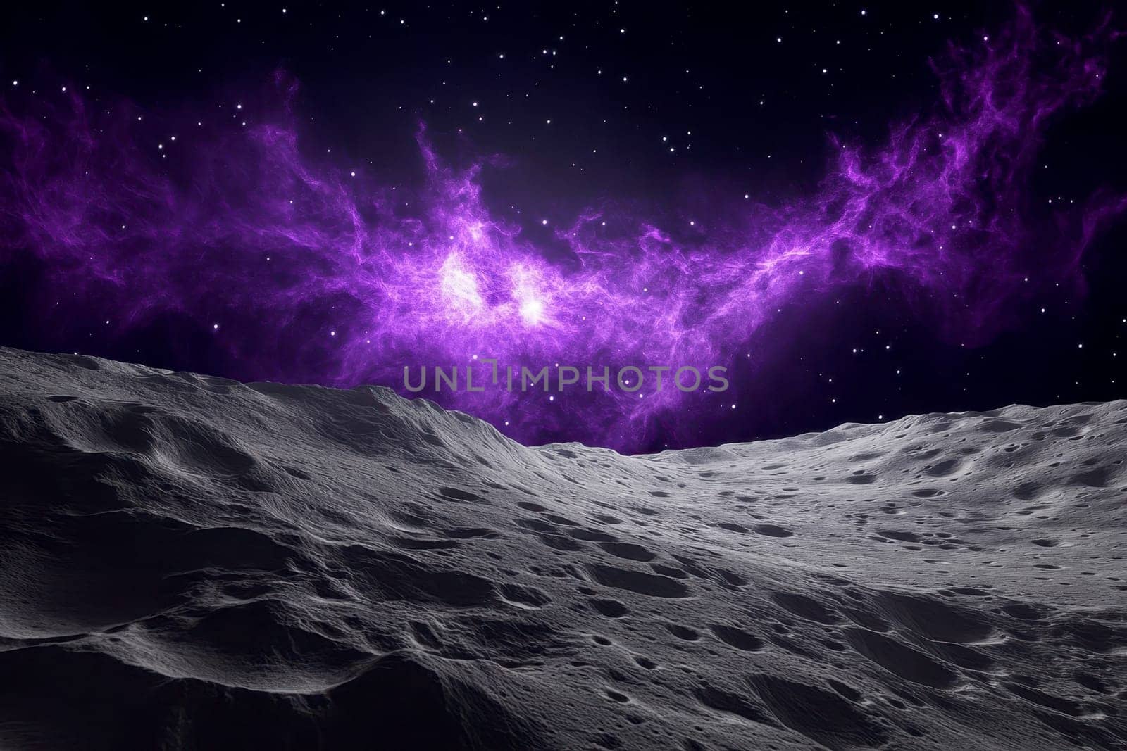 purple nebula space view from the Moon's surface..