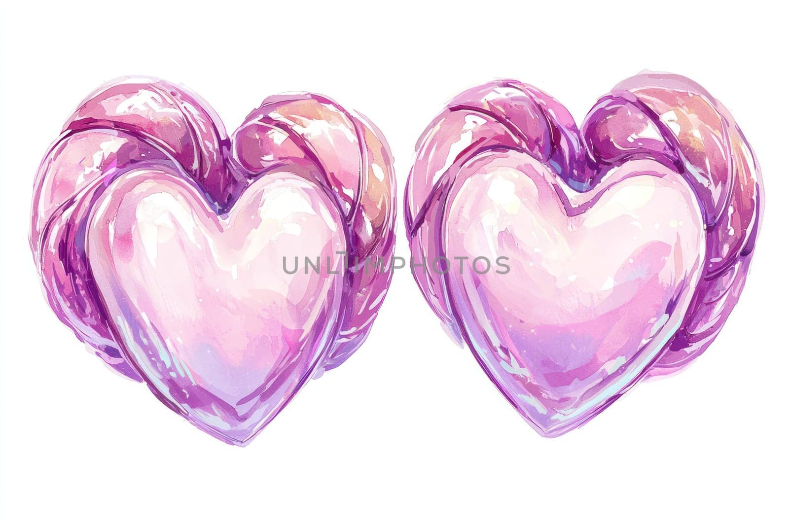 A Two intertwined hearts in soft, pastel color palette, radiating love and connection, perfect for romantic themes