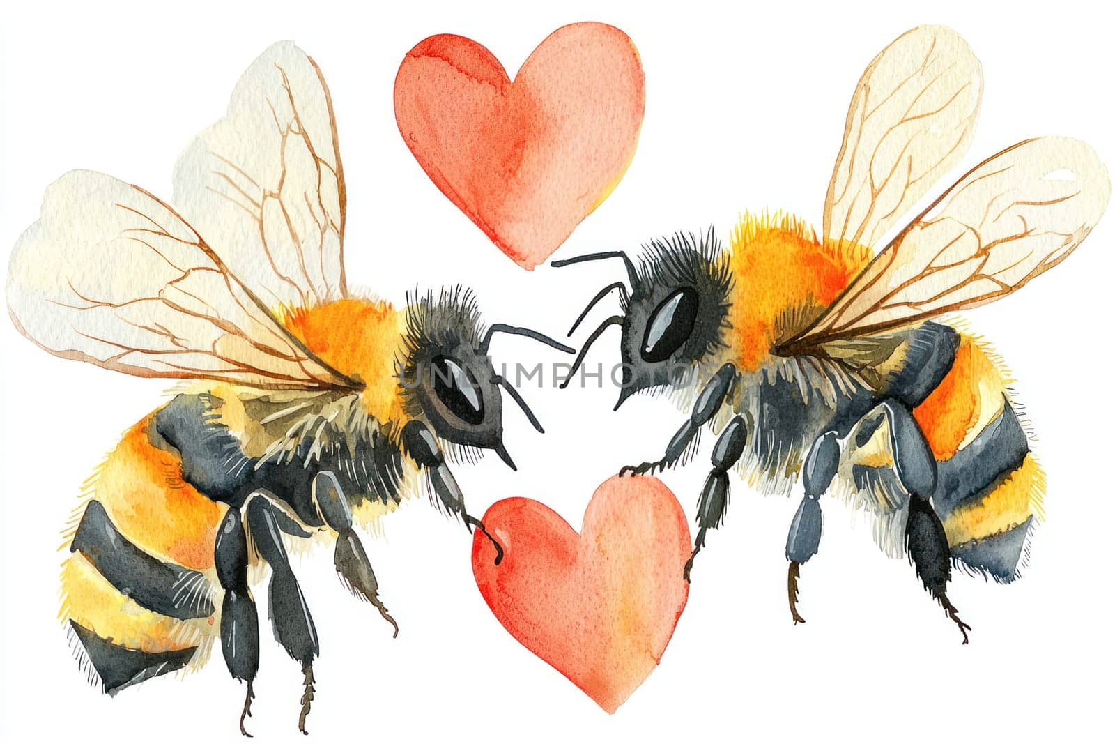 A Cute bees surrounded by hearts create charming and whimsical scene, perfect for expressing love and joy