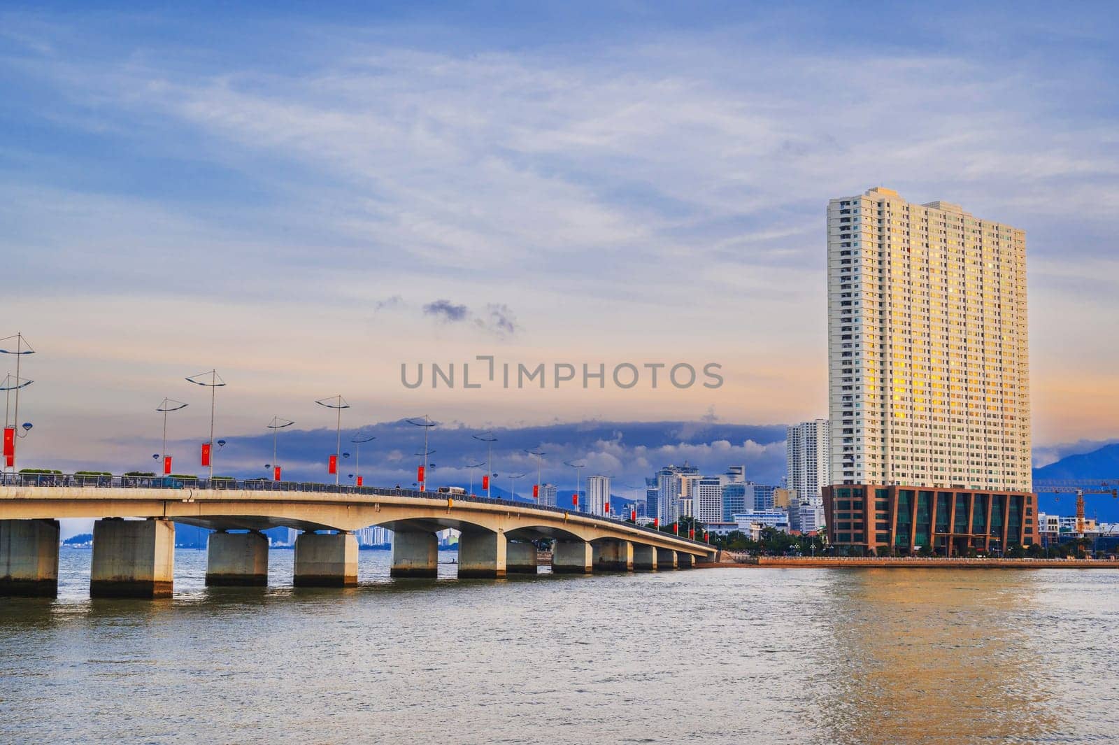 View of Nha Trang and the bridge over the Kai River. Vietnam