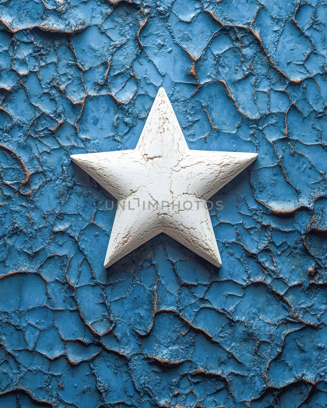 Presidents' Day. A rustic white star placed on a cracked blue surface, evoking a sense of history and patriotism for Presidents' Day
