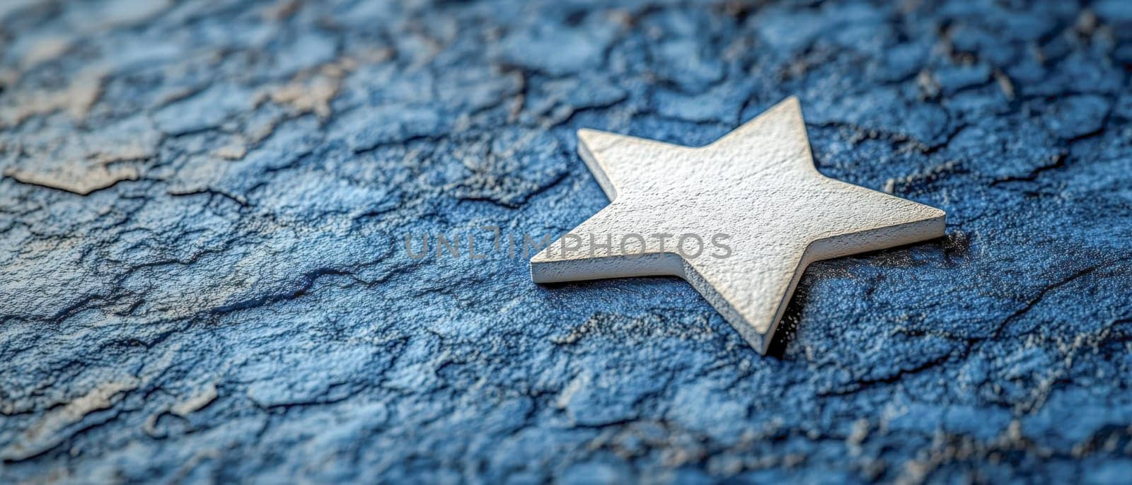 Presidents' Day. A close-up of a white star lying on a rugged blue textured surface, perfect for patriotic and historic themes