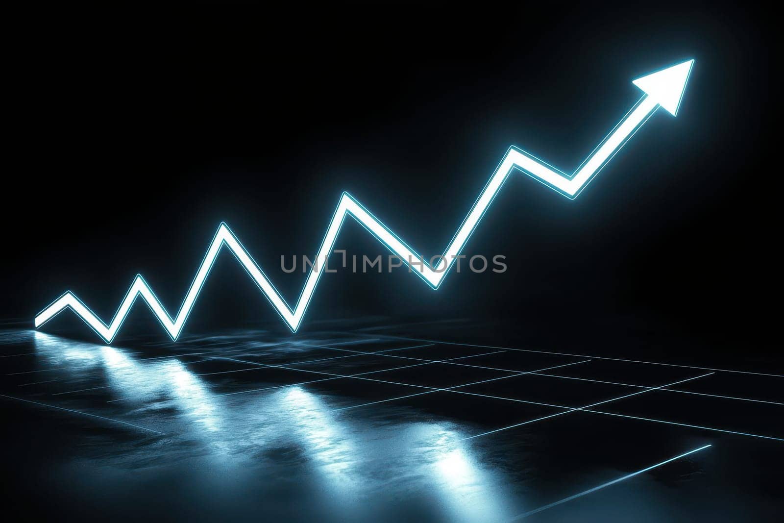 This striking image features a glowing arrow illustrating an upward trend on a dark background, representing growth and success in business analytics.