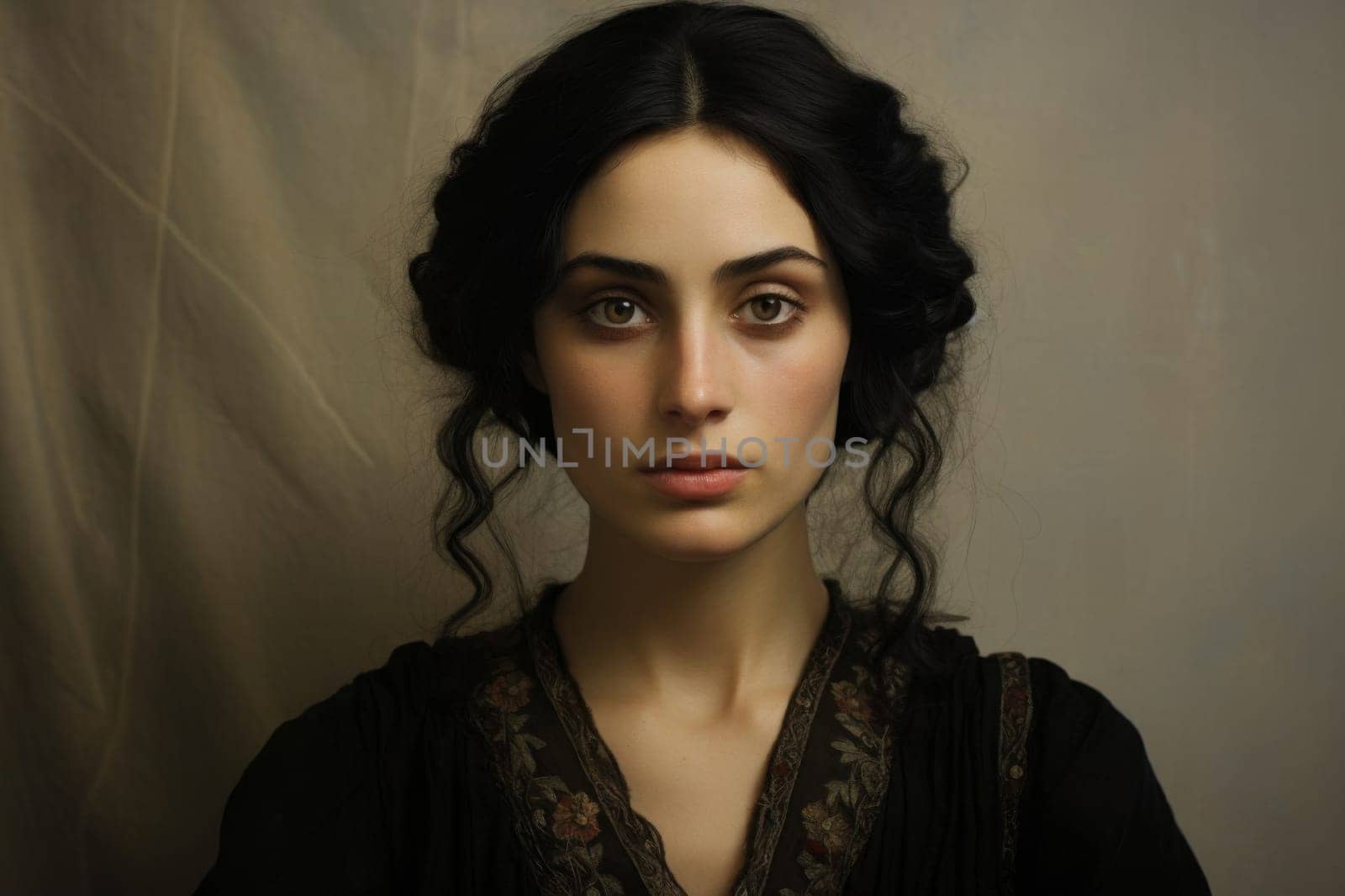 Portrait of a Caucasian woman with black hair
