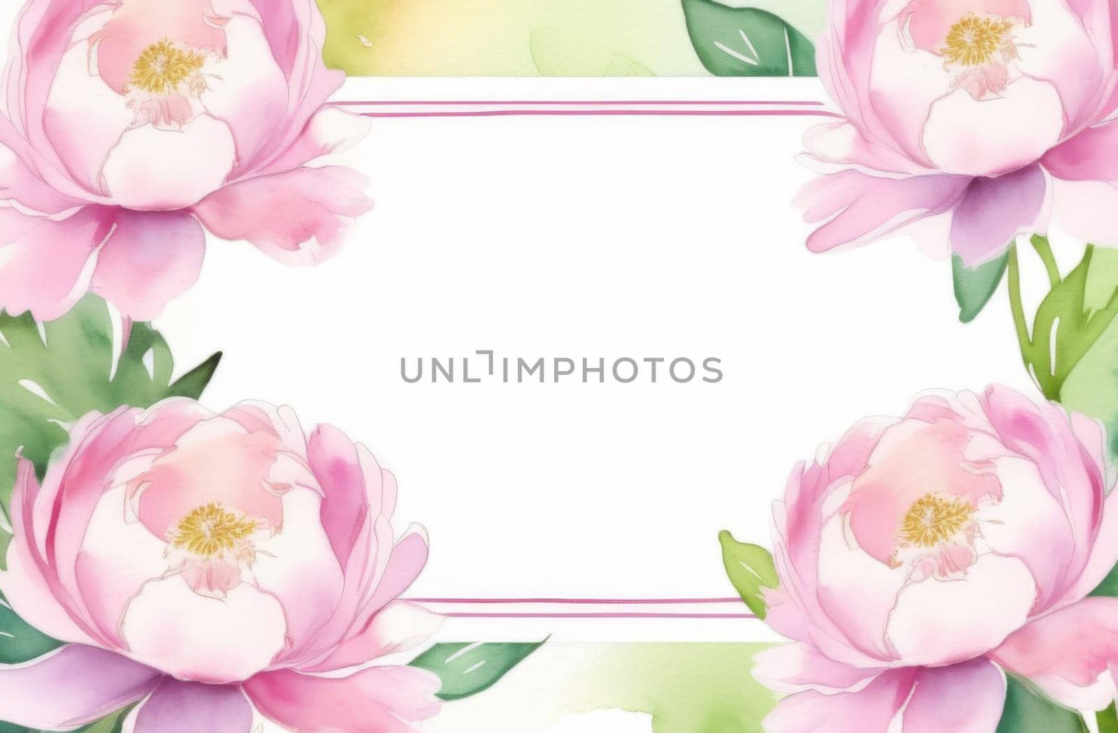 Pink peony flowers and frame for text on a white background.