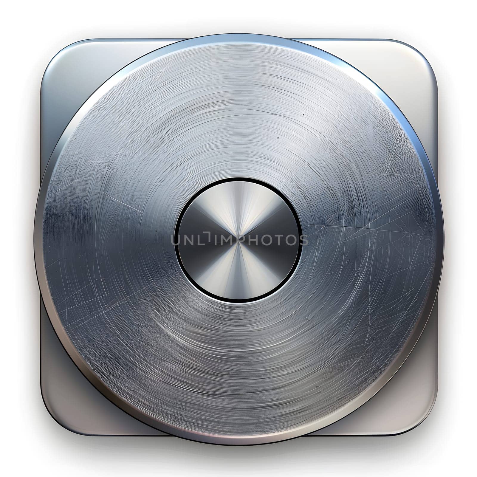 Sleek metallic button with circular design, perfect for industrial interface UI