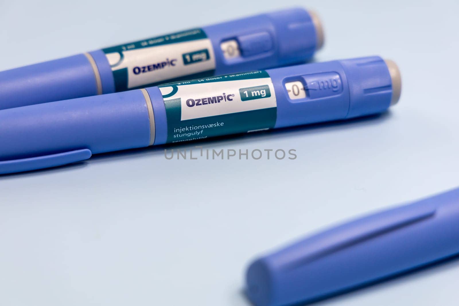 Ozempic Insulin injection pen or insulin cartridge pen for diabetics and weight loss. Medical equipment for diabetes parients. Copenhagen, Denmark - December 18, 2024