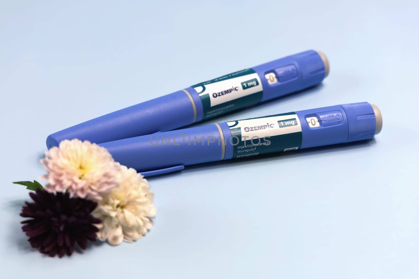 Ozempic Insulin injection pen or insulin cartridge pen for diabetics and weight loss. Medical equipment for diabetes parients. Copenhagen, Denmark - December 18, 2024
