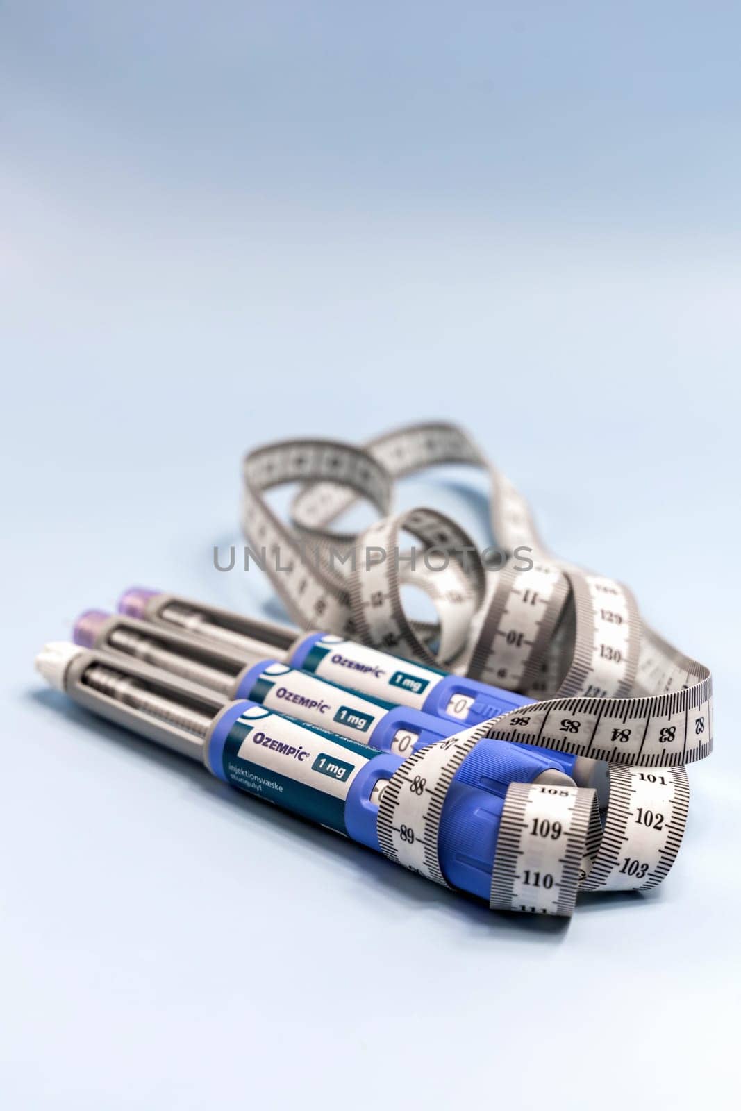 Ozempic Insulin injection pen or insulin cartridge pen for diabetics and weight loss. Medical equipment for diabetes parients. Copenhagen, Denmark - December 18, 2024