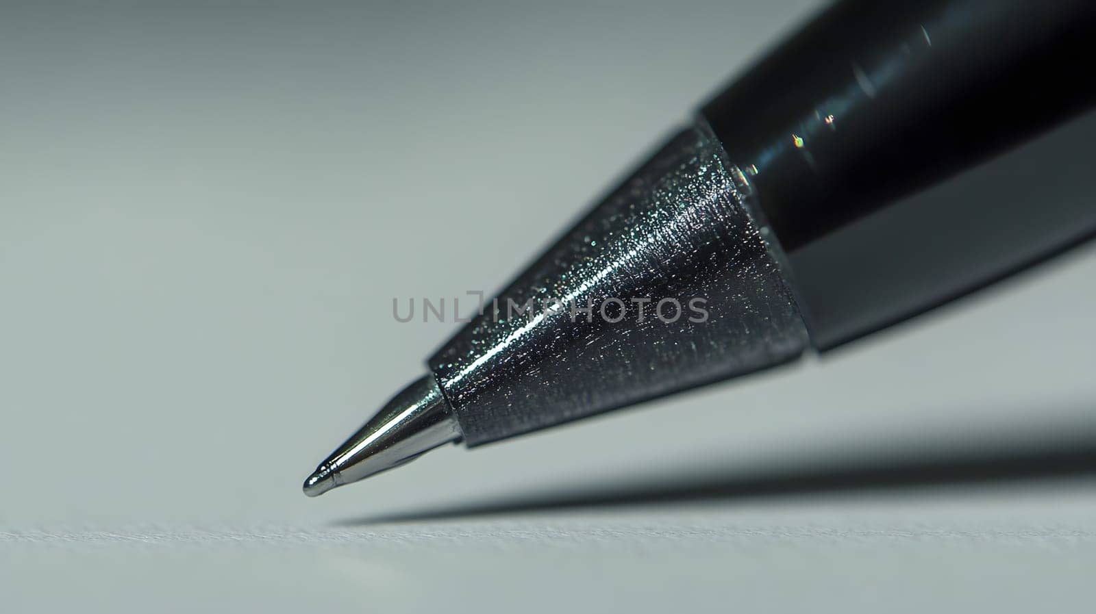 Close-up of a pen tip poised over a blank surface.