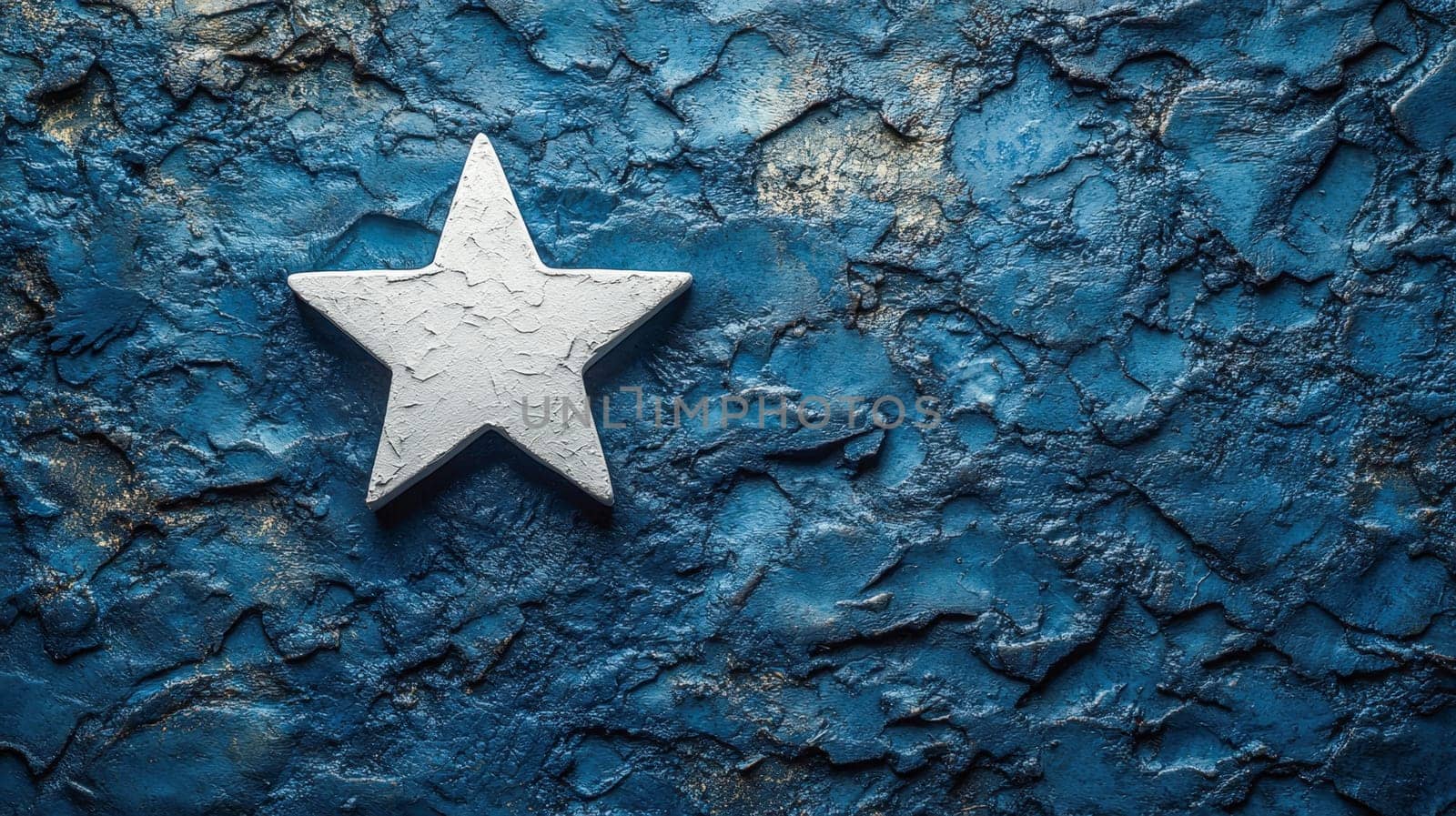 Presidents' Day. A vintage white star placed against a textured blue surface with space for text, symbolizing patriotism