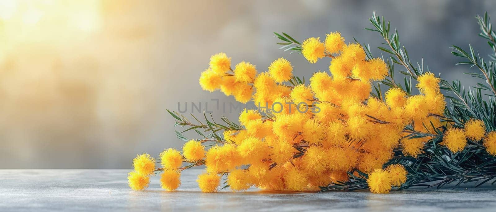 A golden number eight entwined with lilies and pink blossoms on a textured blue background, ideal for Women's Day