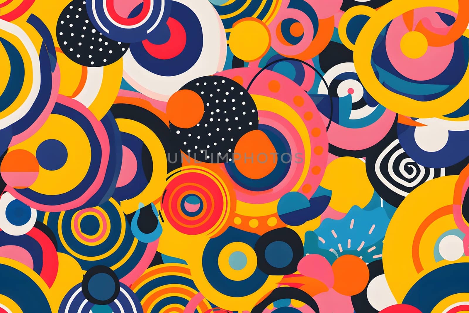 Dynamic design featuring colorful circles and swirls in an abstract pattern