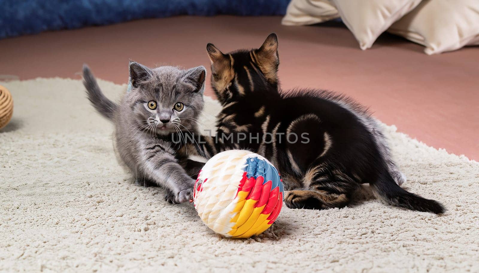 Two tabby kittens sleeping among balls of yarn