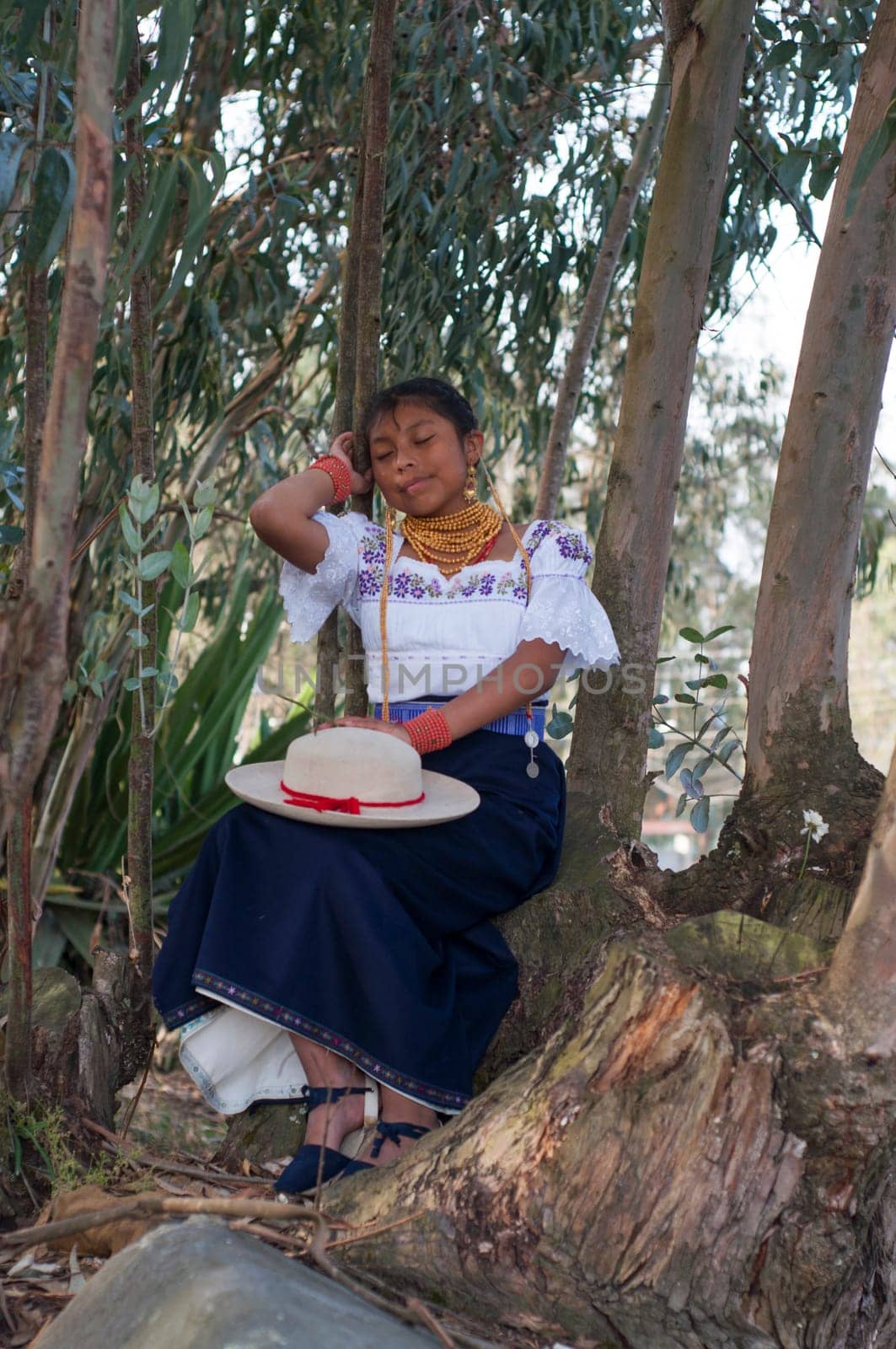 Serenity in Tradition: Indigenous Woman Napping on an Amazon Tree by Raulmartin