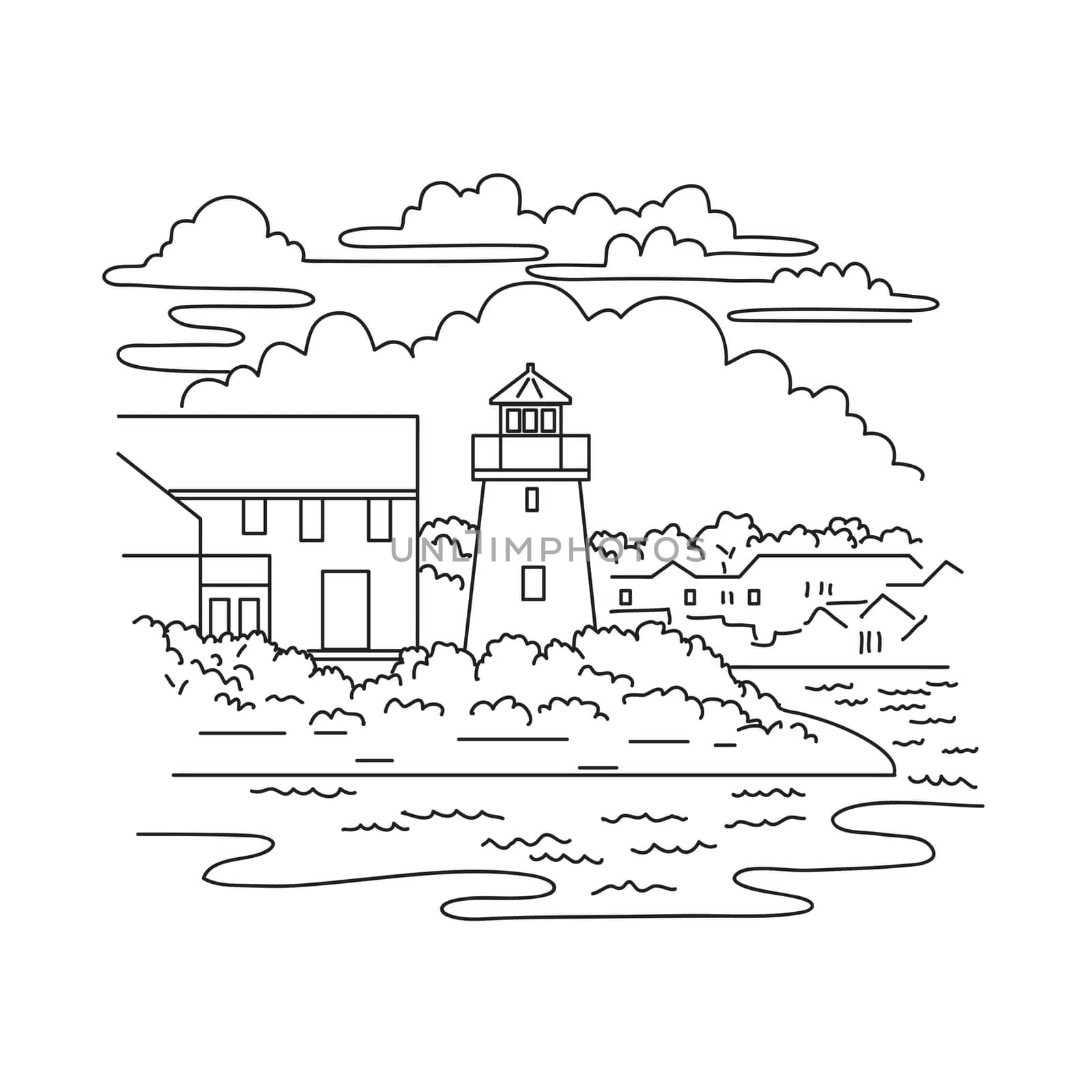 Hyannis Harbor Light or Lewis Bay Lighthouse in Massachusetts USA  Mono Line Art by patrimonio