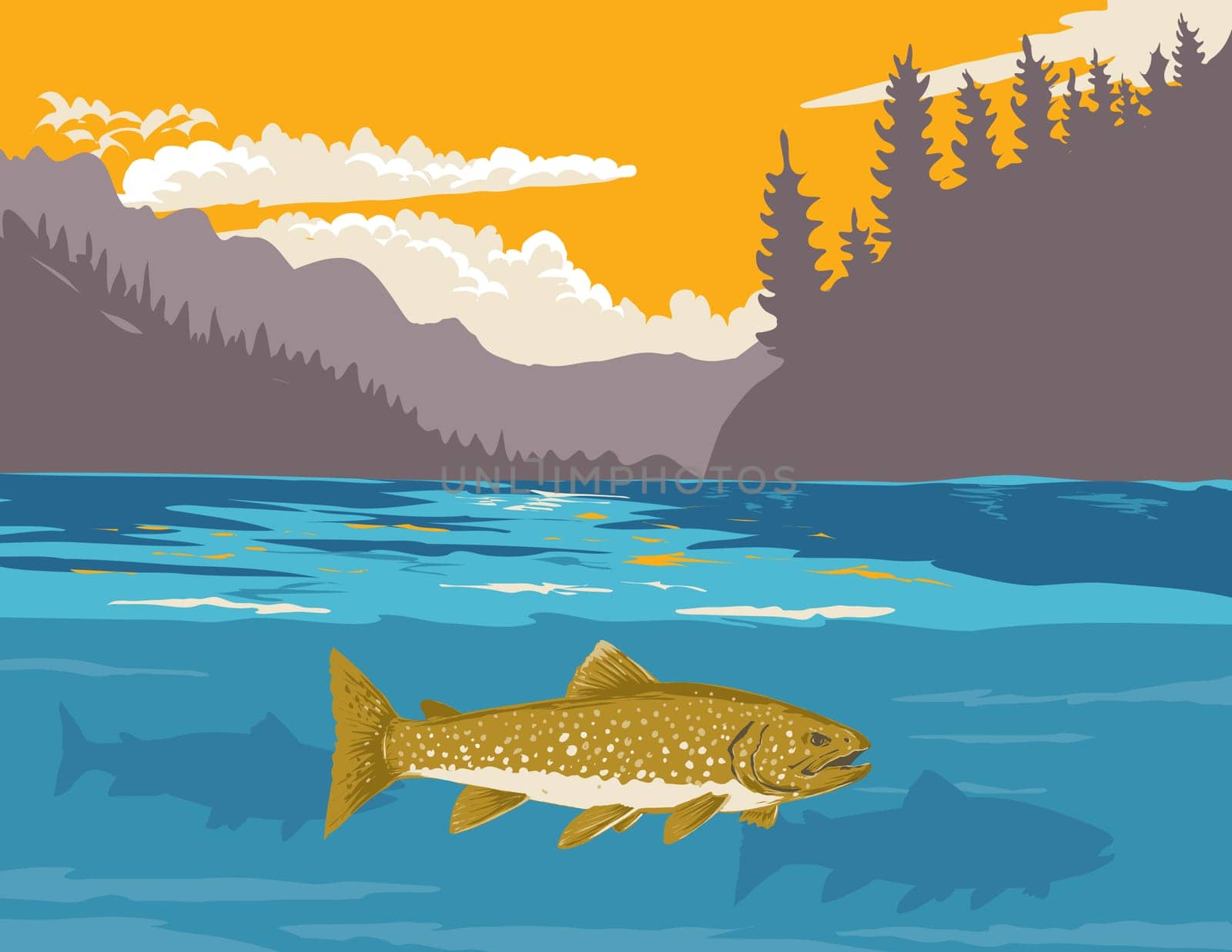 Lake Trout in Missouri River Western Montana USA WPA Art by patrimonio