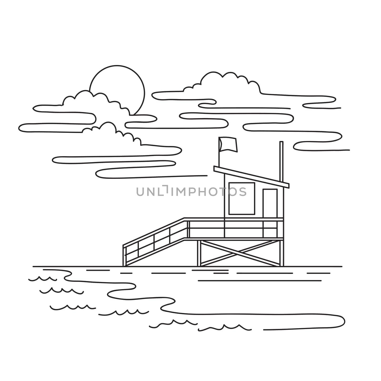 Lifeguard Tower on Venice Beach Los Angeles California Mono Line Art by patrimonio