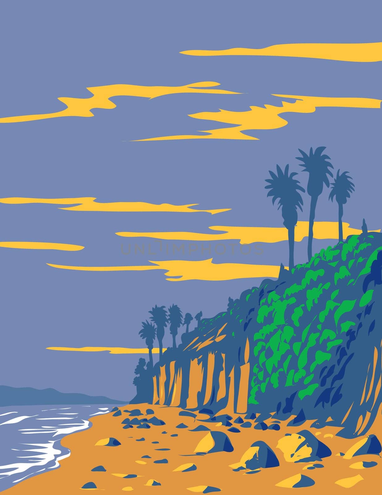 Beacon's Beach in Leucadia State Beach in Encinitas California WPA Poster Art by patrimonio