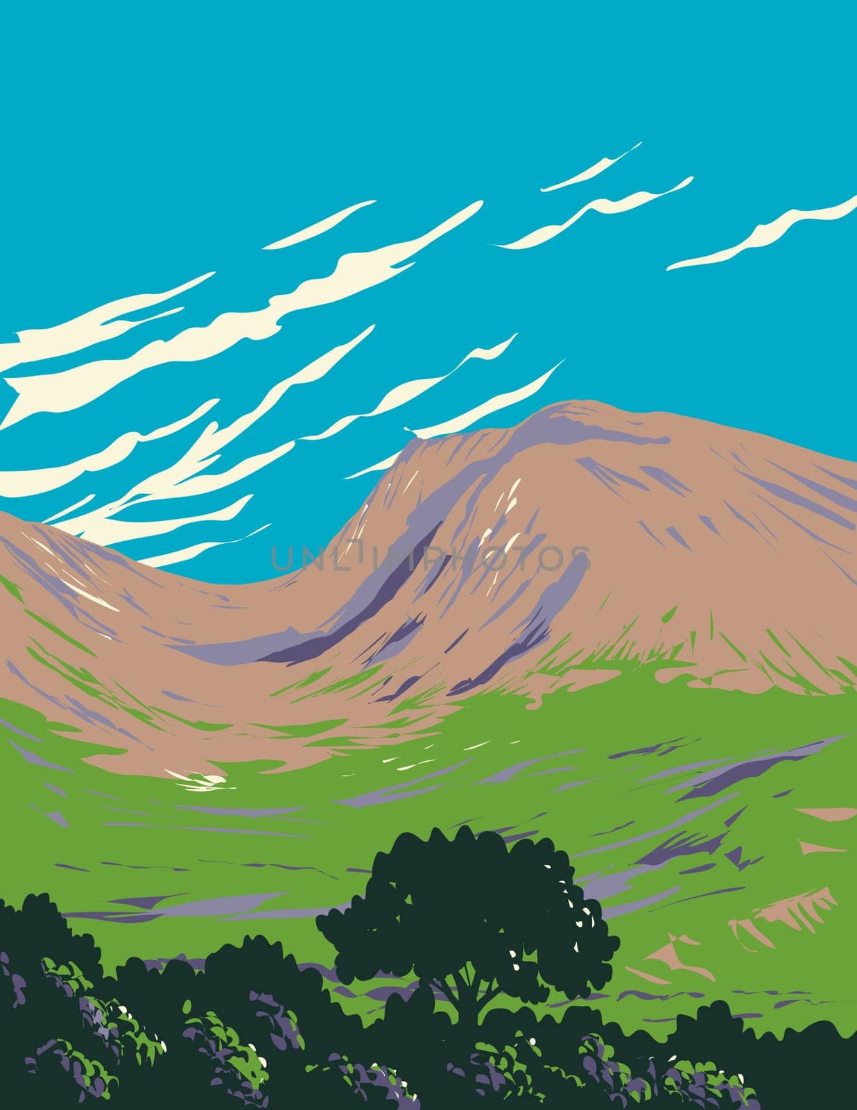 Ben Nevis or Beinn Nibheis Mountain of Scotland WPA Art Deco Poster  by patrimonio