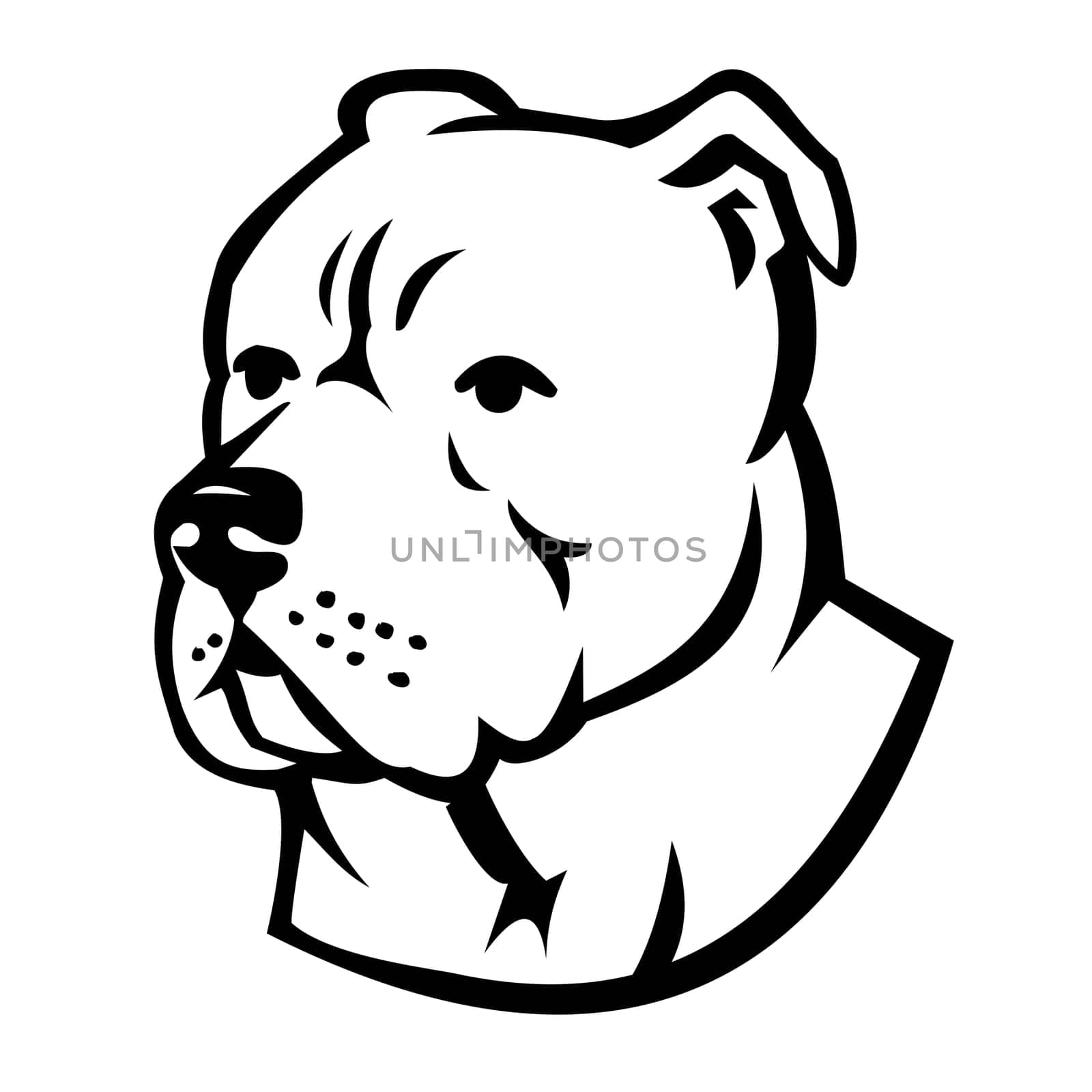 Sports mascot icon illustration of head of an American Bully dog  viewed from side on isolated background in retro style.