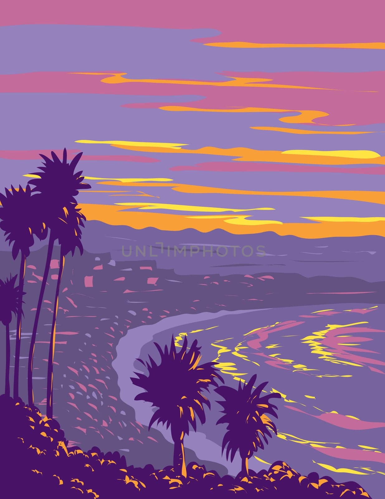 Malibu Beach West of Los Angeles County California WPA Poster Art by patrimonio