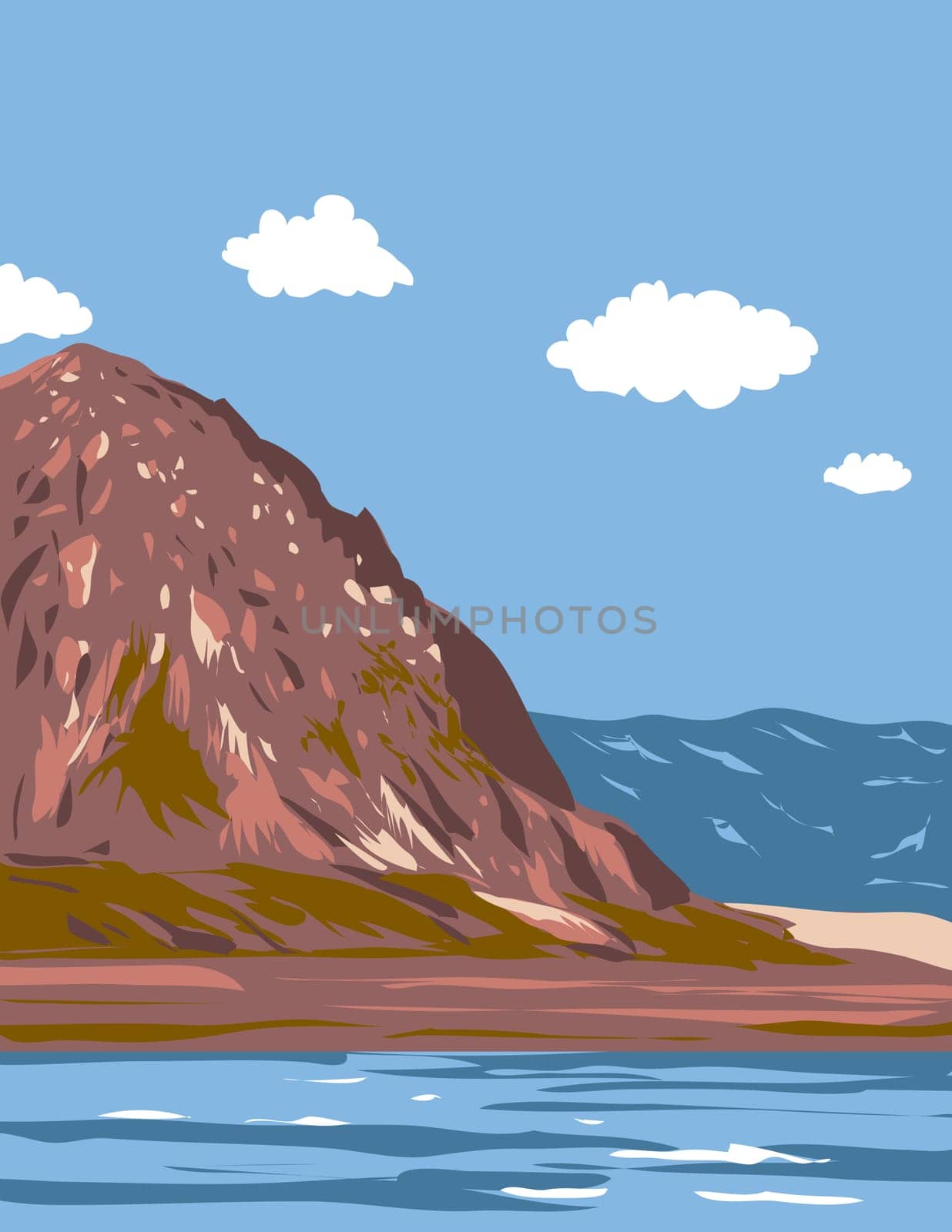 Morro Rock Beach in Morro Bay San Luis Obispo California WPA Poster Art by patrimonio