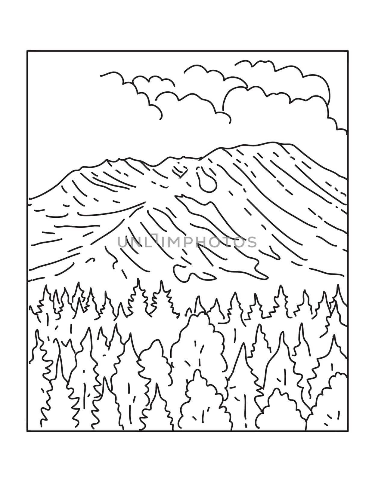 Mount St Helens National Volcanic Monument in Washington State Mono Line Art by patrimonio