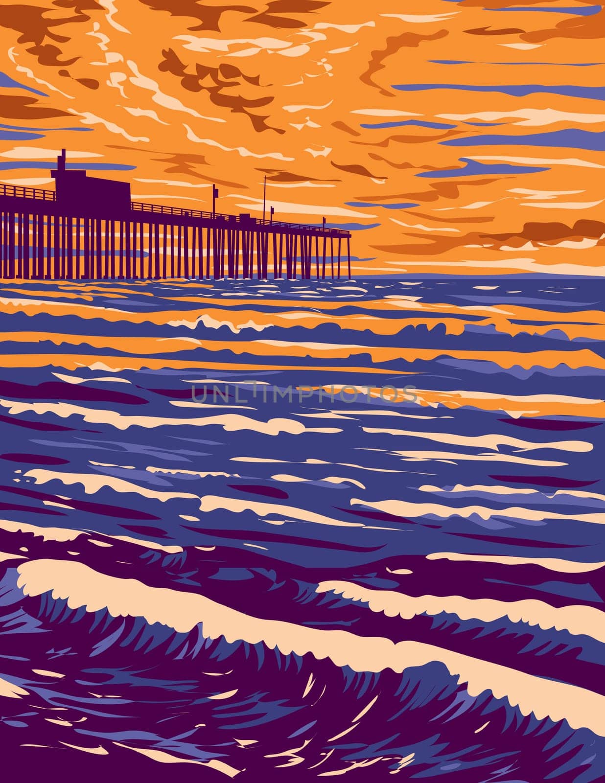 Pismo Beach Pier in Pismo Beach California WPA Poster Art by patrimonio