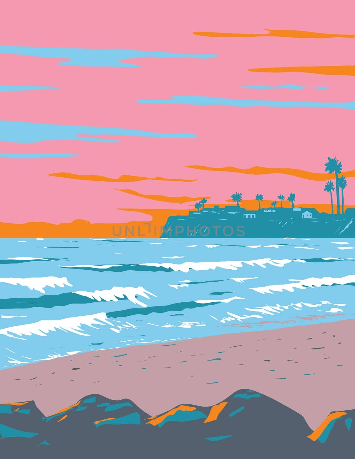 Tourmaline Surfing Park in Pacific Beach San Diego California WPA Poster Art by patrimonio