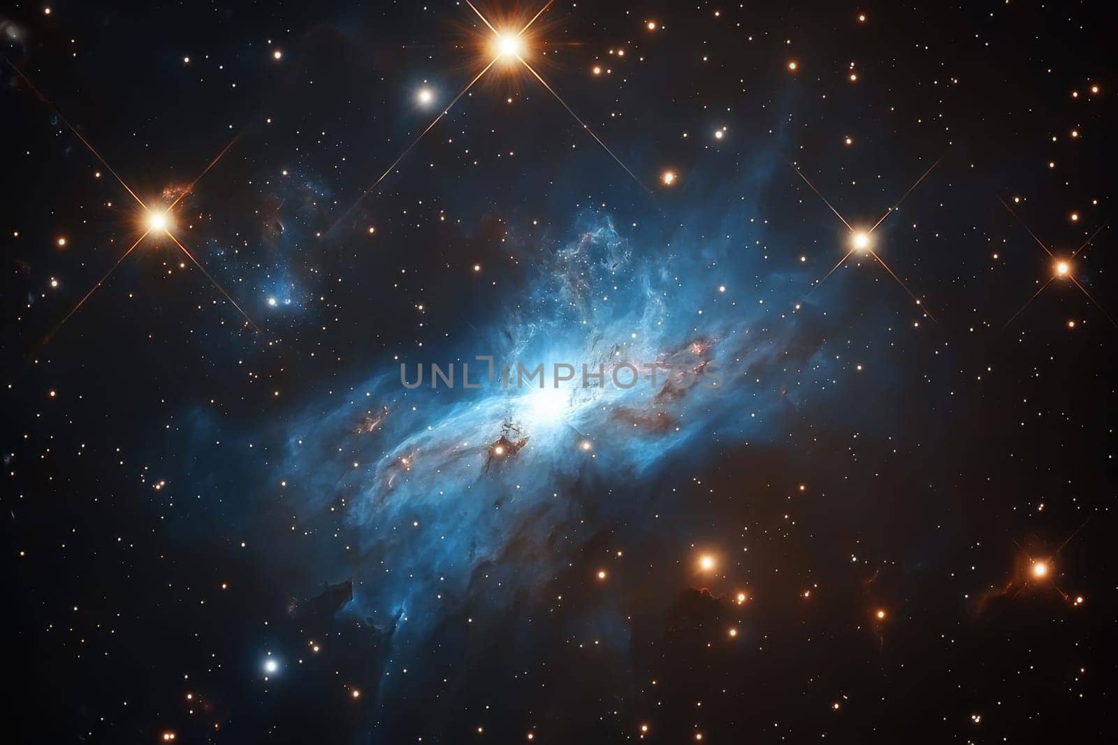 Experience a tranquil view of the luminous blue heavens, showcasing brilliant stars and the expansive universe filled with cosmic wonders.
