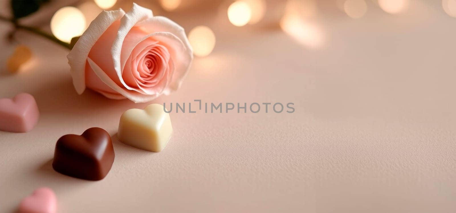 Delicate and romantic image with space for text, pastel colors. Graphic resources for mother's day and valentine's day postcard backgrounds.Horizontal picture AI generated