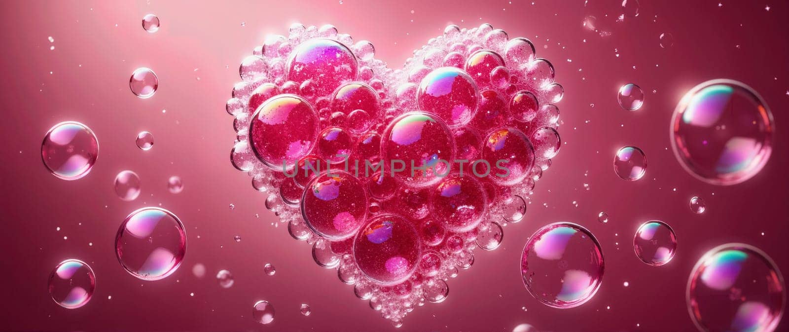 A heart made of bubbles is floating in the air